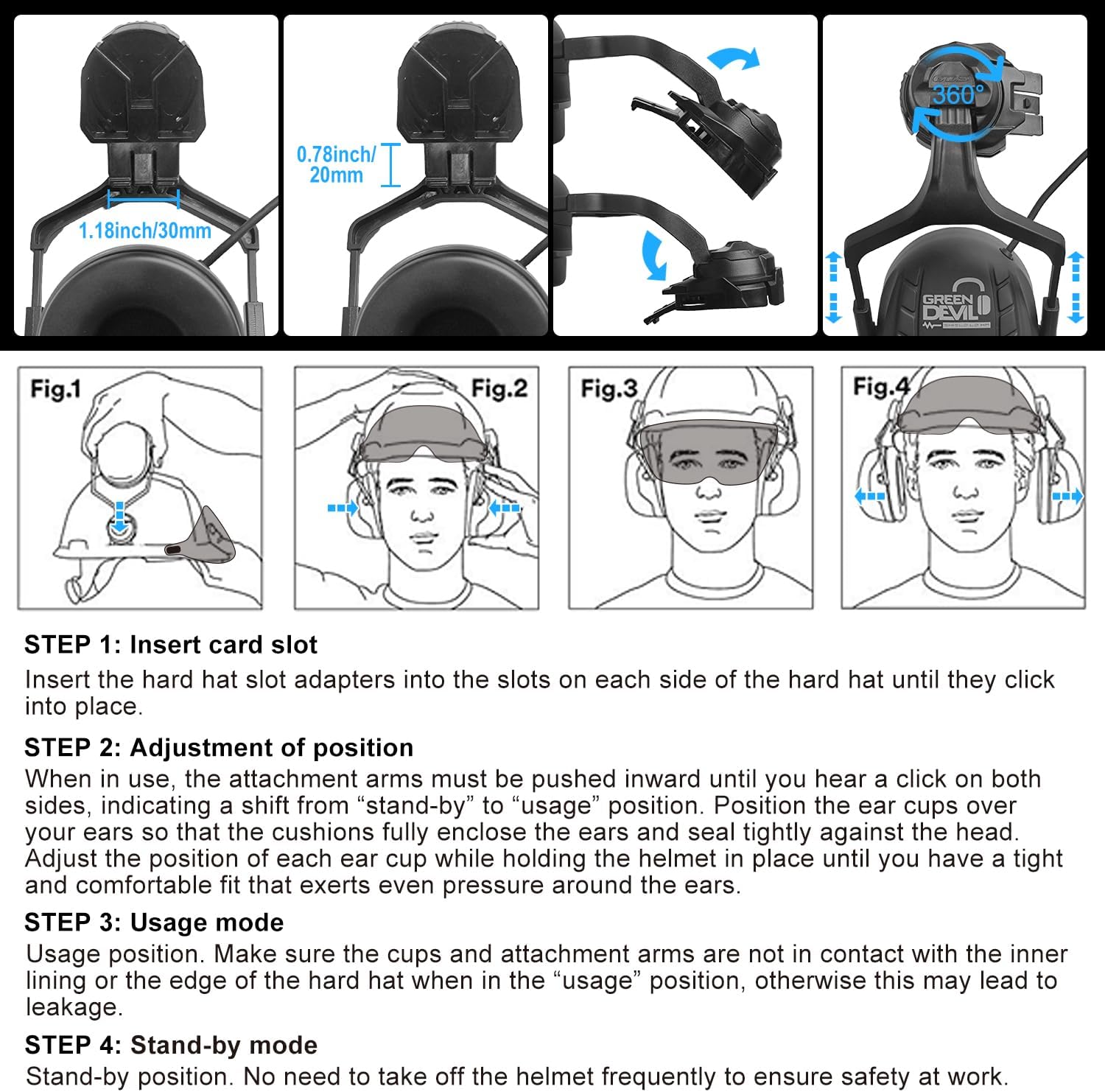 GREEN DEVIL Hard Hat Safety Helmet with Visor and Bluetooth Ear Muffs Full Protection Vented Work Hardhat ANSI Z89.1 Cascos De Construccion for Industrial Construction Forestry