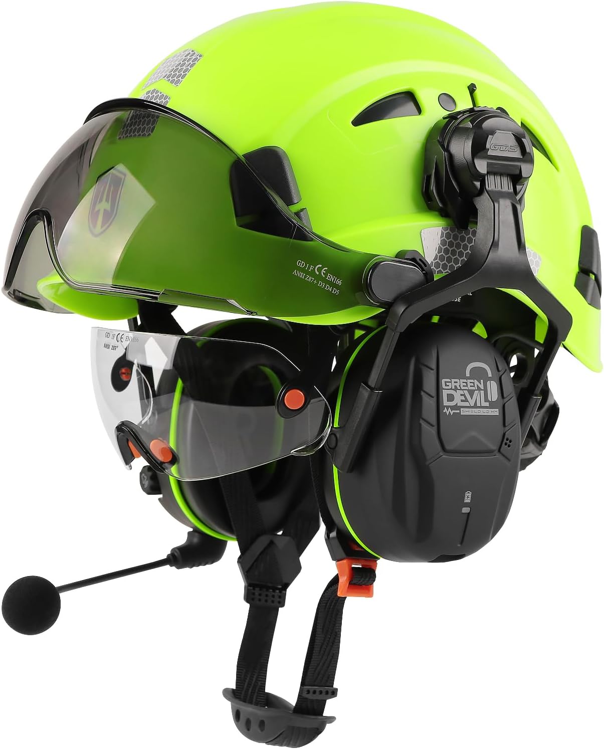 GREEN DEVIL Hard Hat Safety Helmet with Visor and Bluetooth Ear Muffs Full Protection Vented Work Hardhat ANSI Z89.1 Cascos De Construccion for Industrial Construction Forestry