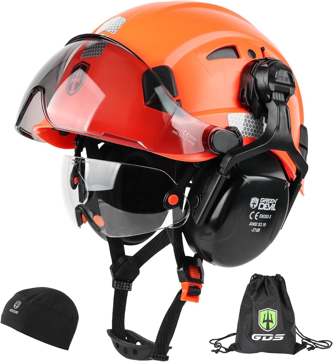 GREEN DEVIL Hard Hat Safety Helmet with Visor and Ear Muffs Men Women Vented Work Hardhat ANSI Z89.1 Cascos De Construccion for Industrial Construction Forestry