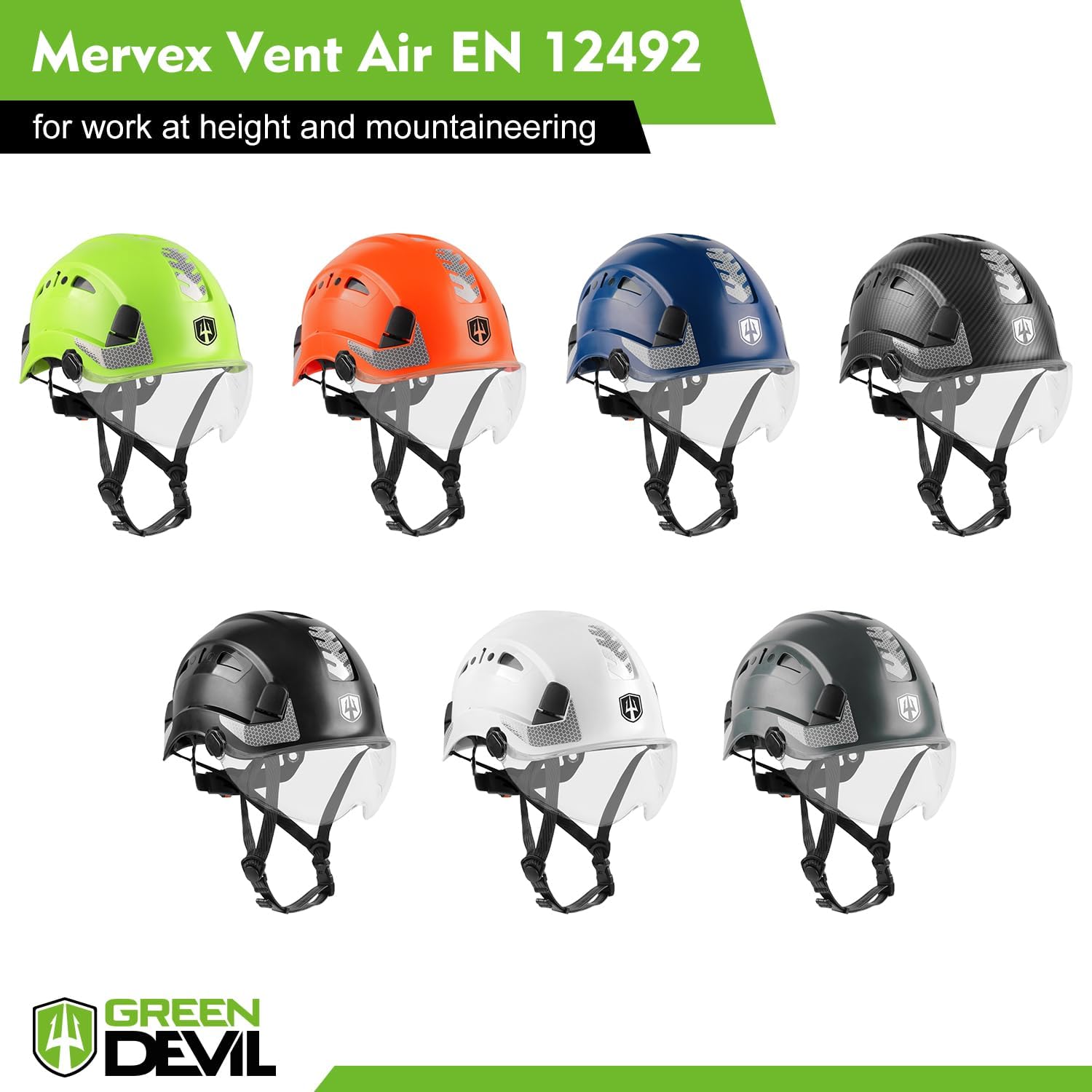 GREEN DEVIL Safety Helmet Hard Hat with visor and Chin Strap Vented Lightweight Adjustable Hardhat for Men Women with Hi-Viz Design Ideal for Tree Climbing Work at Height