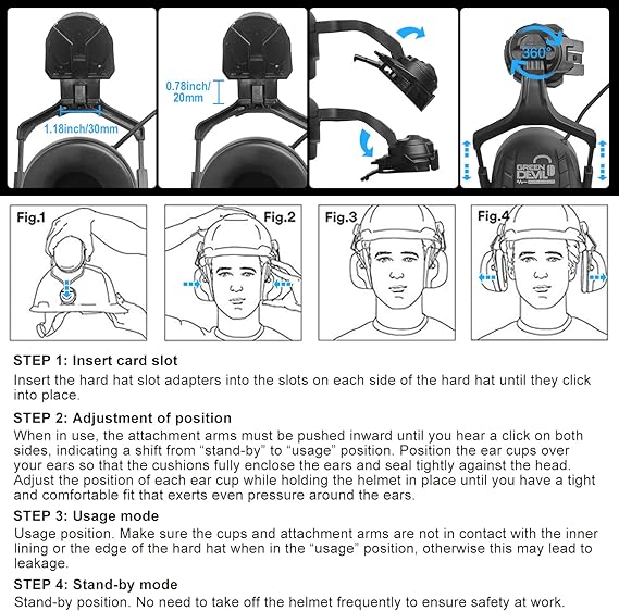 GREEN DEVIL Bluetooth Hearing Protection Ear Muffs For Safety Helmet Hard Hat Mounted Attachment