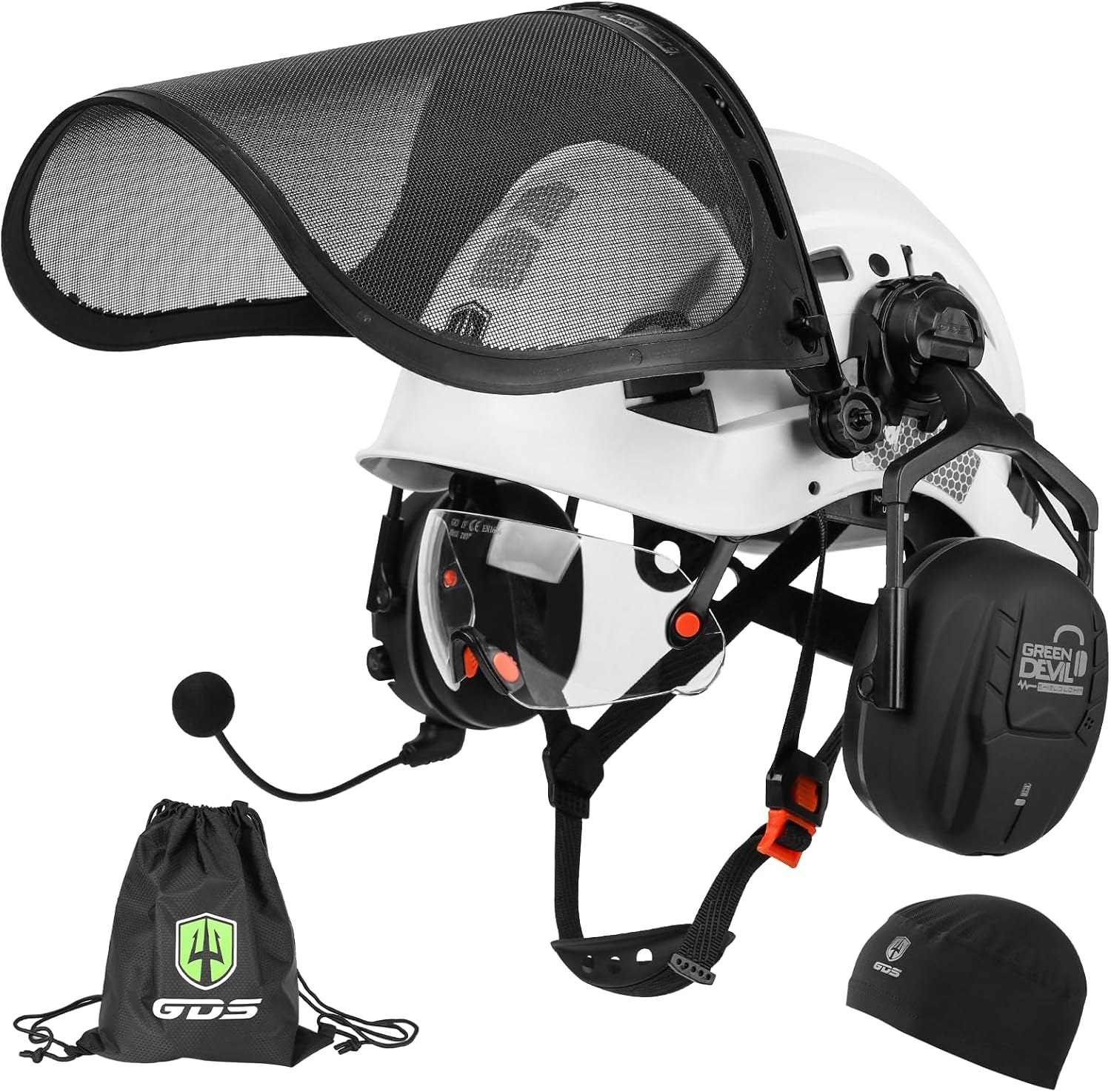GREEN DEVIL Forestry Chainsaw Safety Helmet with Bluetooth Ear Muffs Arborist Helmet Hard Hat with Built-in Visor Face Shield 5 in 1 System Logging Garden Work Hardhats for Men Women