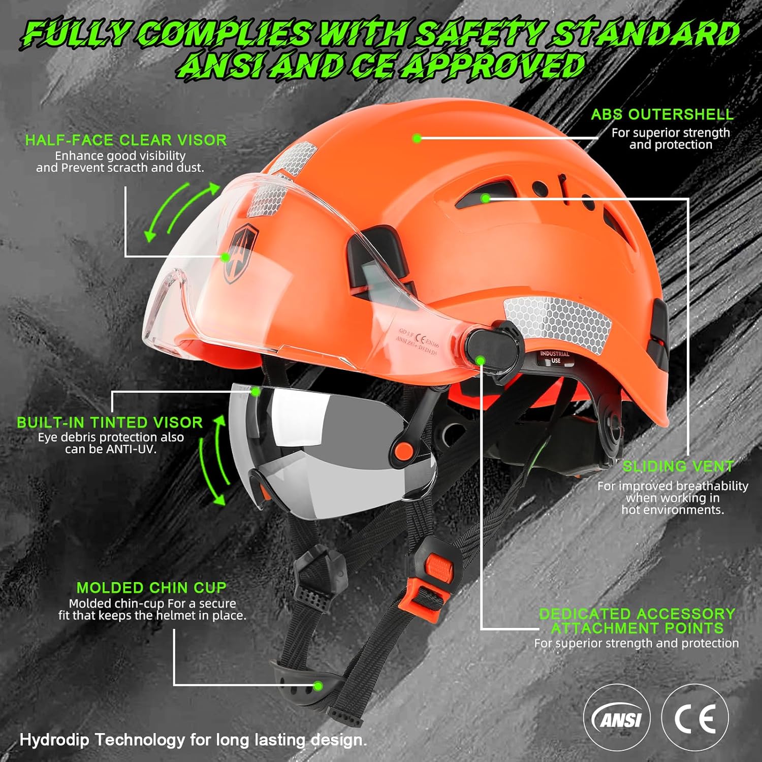 GREEN DEVIL Safety Hard Hat with Tinted & Clear Visor Vented Construction Helmet Cascos de Construccion ABS Work hardhats for Men