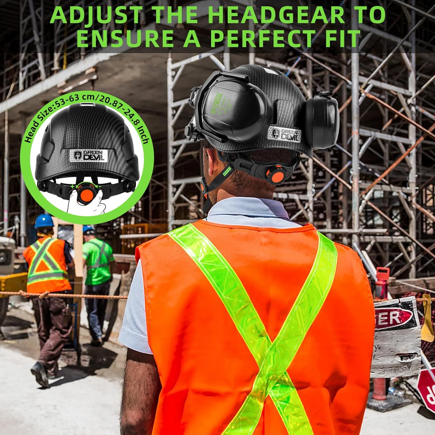GREEN DEVIL Hard Hat Safety Helmet with Visor and Ear Muffs Men Women Vented Work Hardhat ANSI Z89.1 Cascos De Construccion for Industrial Construction Forestry