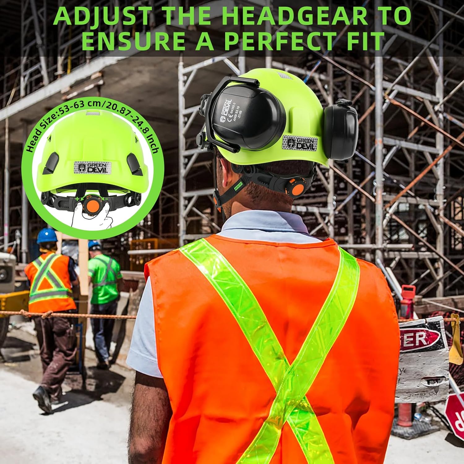 GREEN DEVIL Hard Hat Safety Helmet with Visor and Ear Muffs Men Women Vented Work Hardhat ANSI Z89.1 Cascos De Construccion for Industrial Construction Forestry