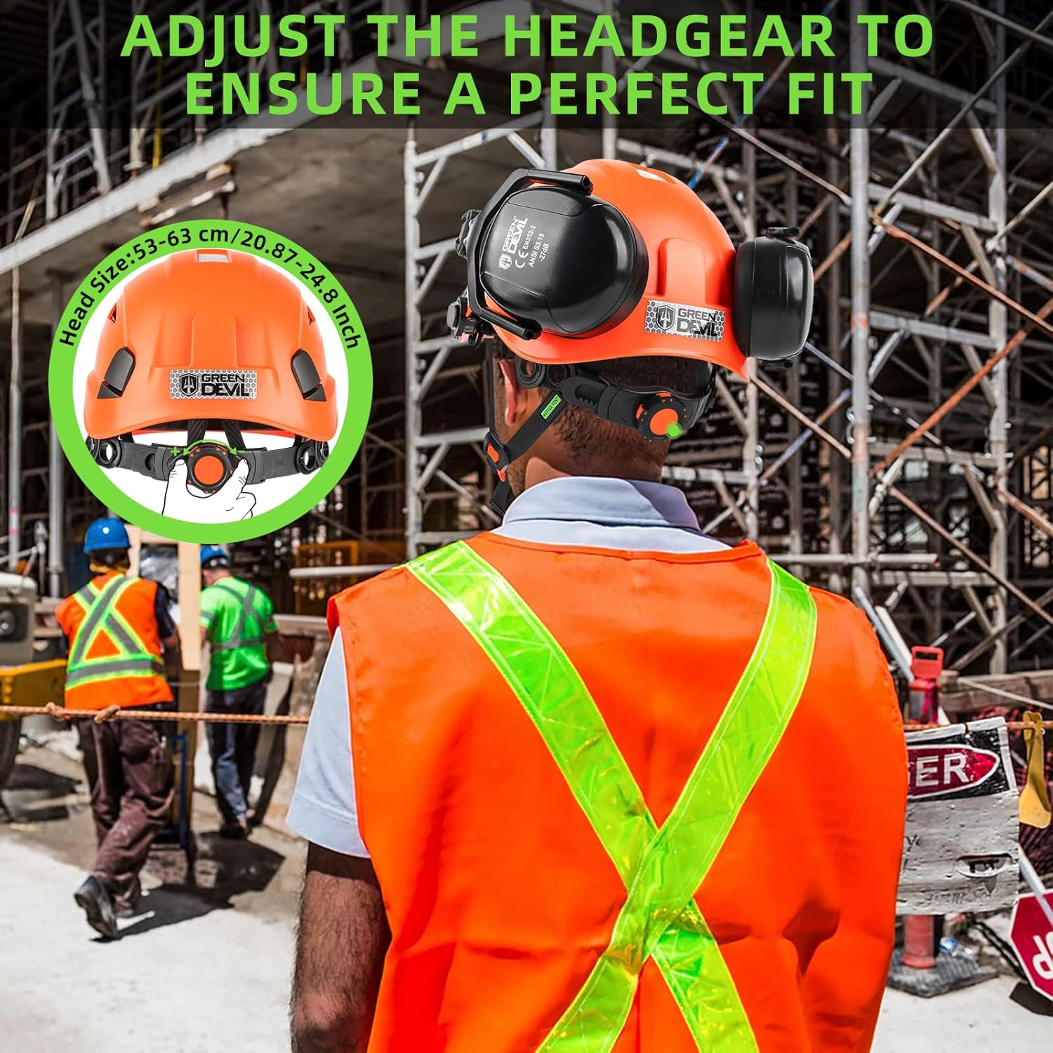 GREEN DEVIL Hard Hat Safety Helmet with Visor and Ear Muffs Men Women Vented Work Hardhat ANSI Z89.1 Cascos De Construccion for Industrial Construction Forestry