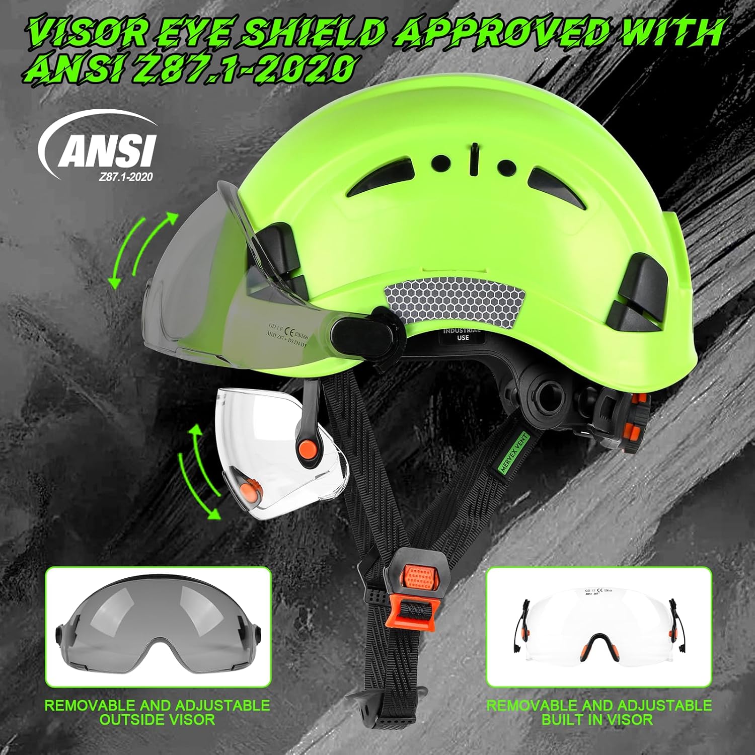 GREEN DEVIL Safety Hard Hat with Tinted & Clear Visor Vented Construction Helmet Cascos de Construccion ABS Work hardhats for Men