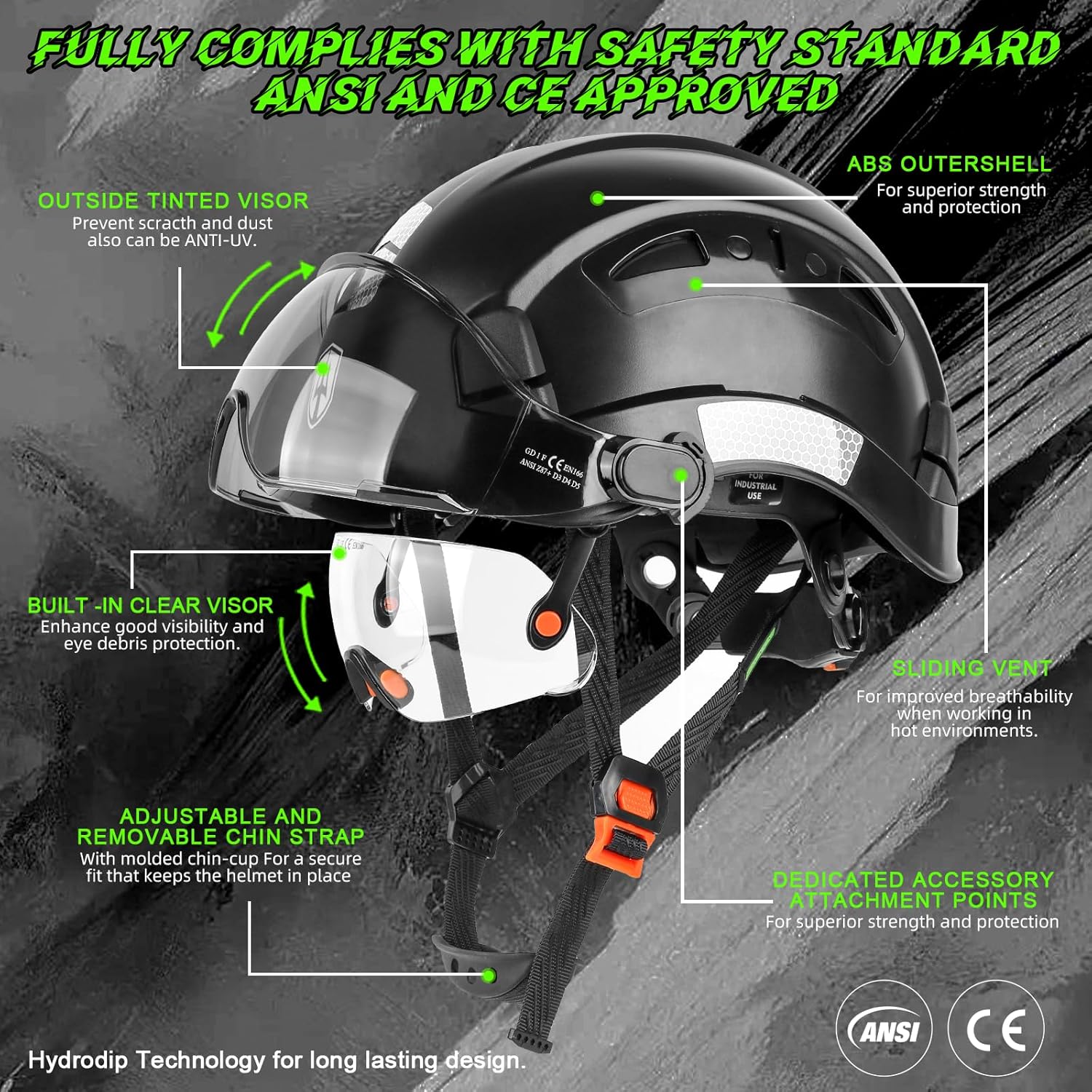 GREEN DEVIL Safety Hard Hat with Tinted & Clear Visor Vented Construction Helmet Cascos de Construccion ABS Work hardhats for Men