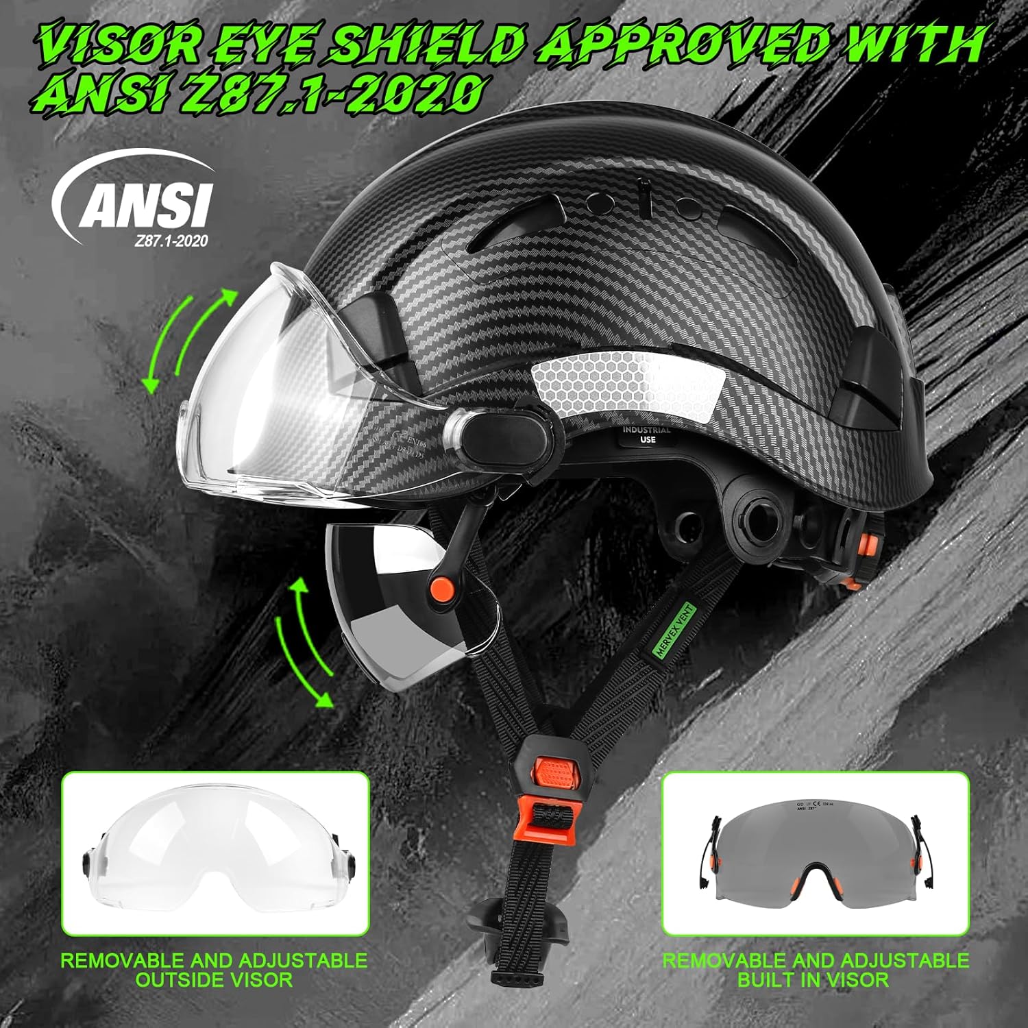 GREEN DEVIL Safety Hard Hat with Tinted & Clear Visor Vented Construction Helmet Cascos de Construccion ABS Work hardhats for Men