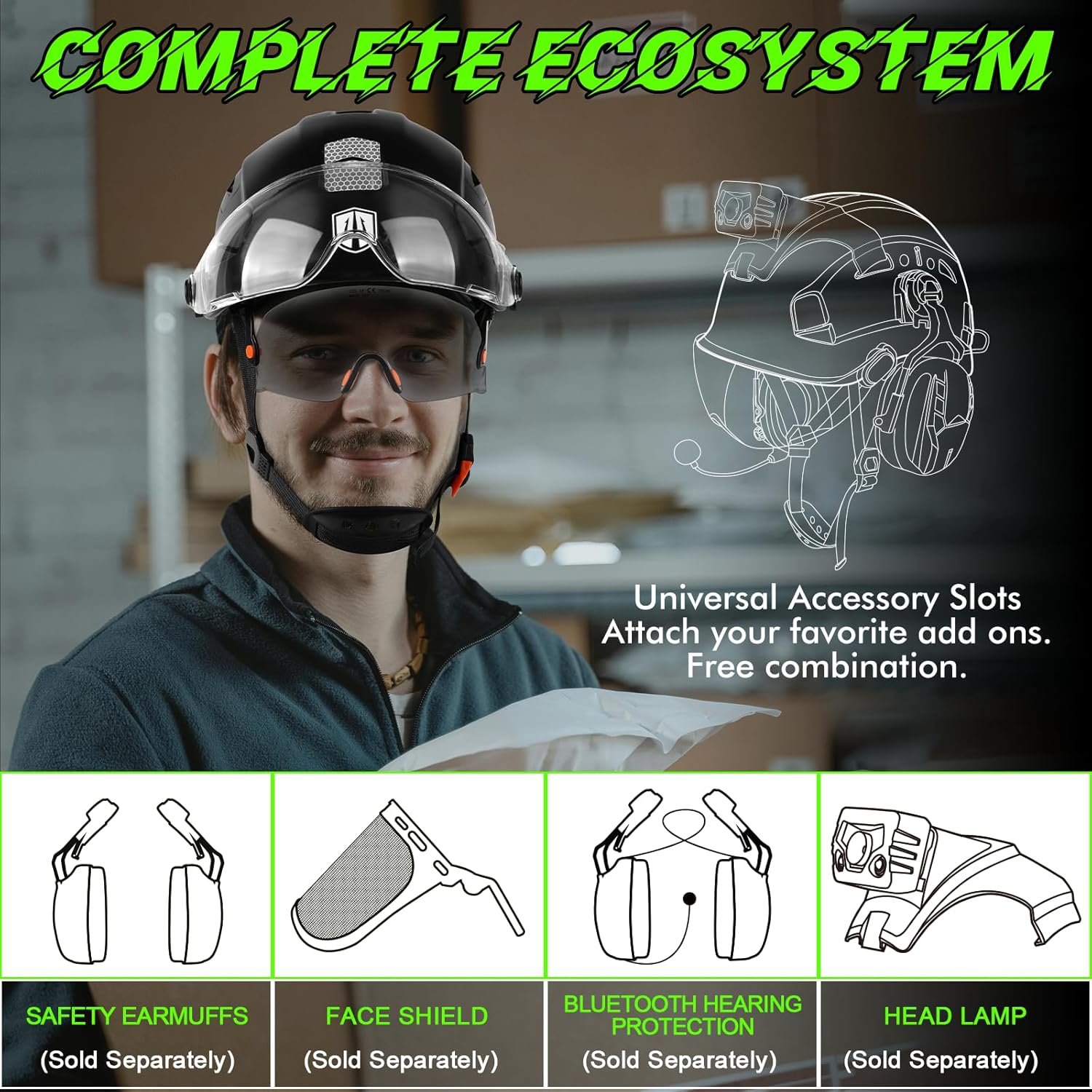 GREEN DEVIL Safety Hard Hat with Tinted & Clear Visor Vented Construction Helmet Cascos de Construccion ABS Work hardhats for Men