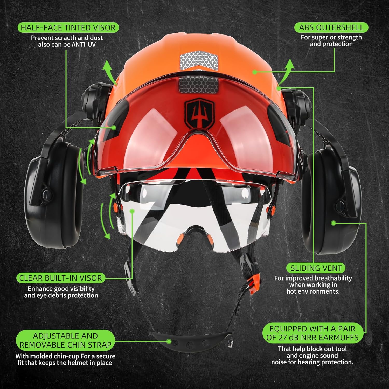 GREEN DEVIL Hard Hat Safety Helmet with Visor and Ear Muffs Men Women Vented Work Hardhat ANSI Z89.1 Cascos De Construccion for Industrial Construction Forestry