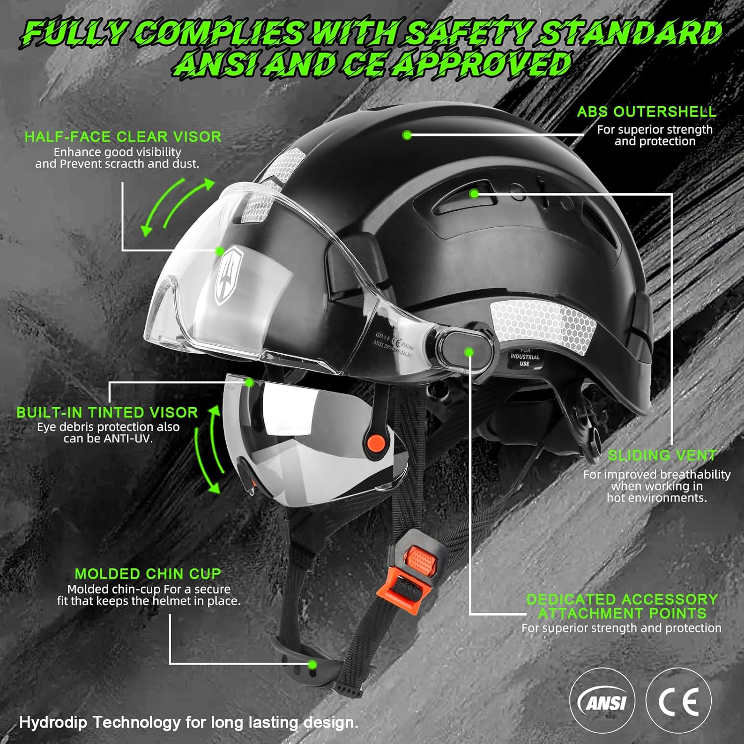 GREEN DEVIL Safety Hard Hat with Tinted & Clear Visor Vented Construction Helmet Cascos de Construccion ABS Work hardhats for Men