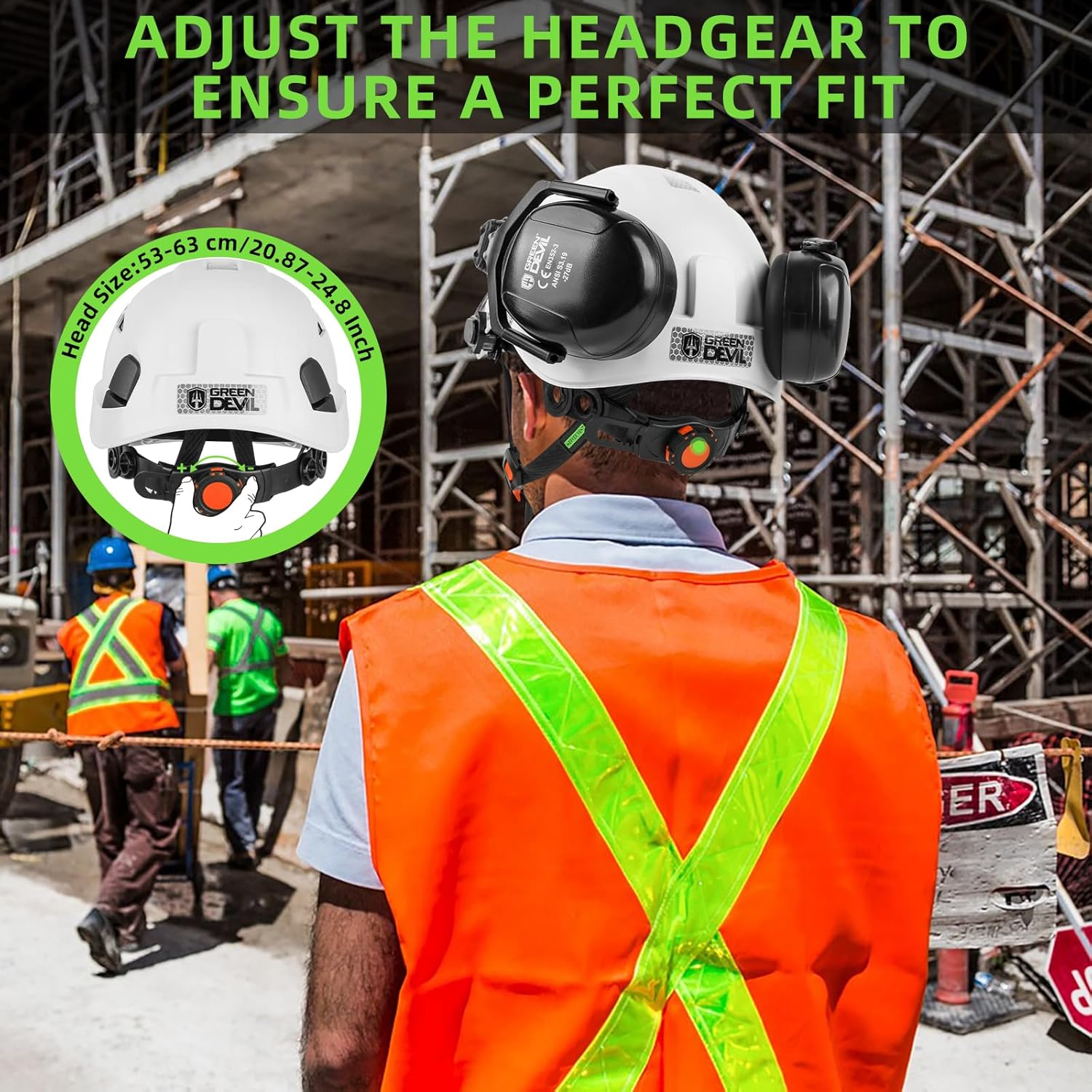 GREEN DEVIL Hard Hat Safety Helmet with Visor and Ear Muffs Men Women Vented Work Hardhat ANSI Z89.1 Cascos De Construccion for Industrial Construction Forestry