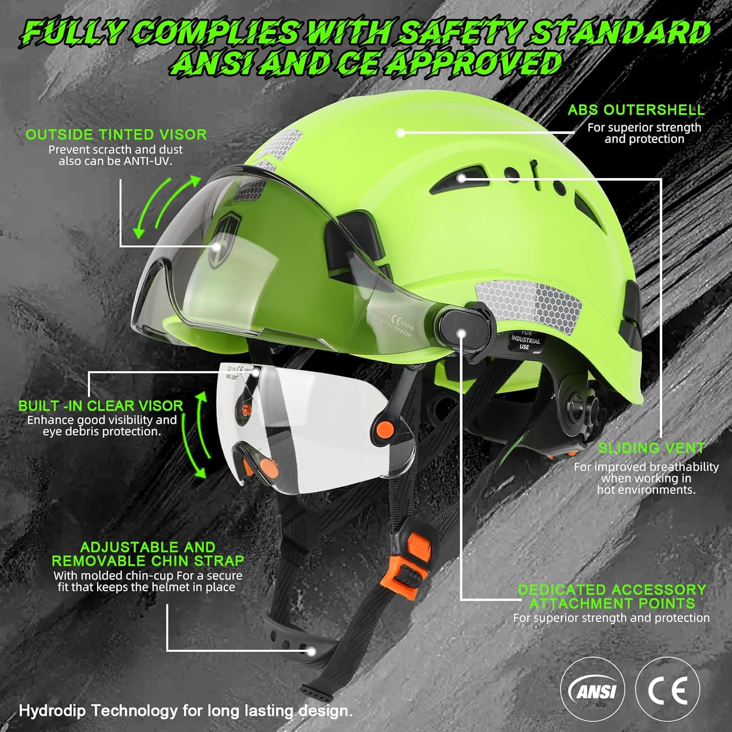 GREEN DEVIL Safety Hard Hat with Tinted & Clear Visor Vented Construction Helmet Cascos de Construccion ABS Work hardhats for Men