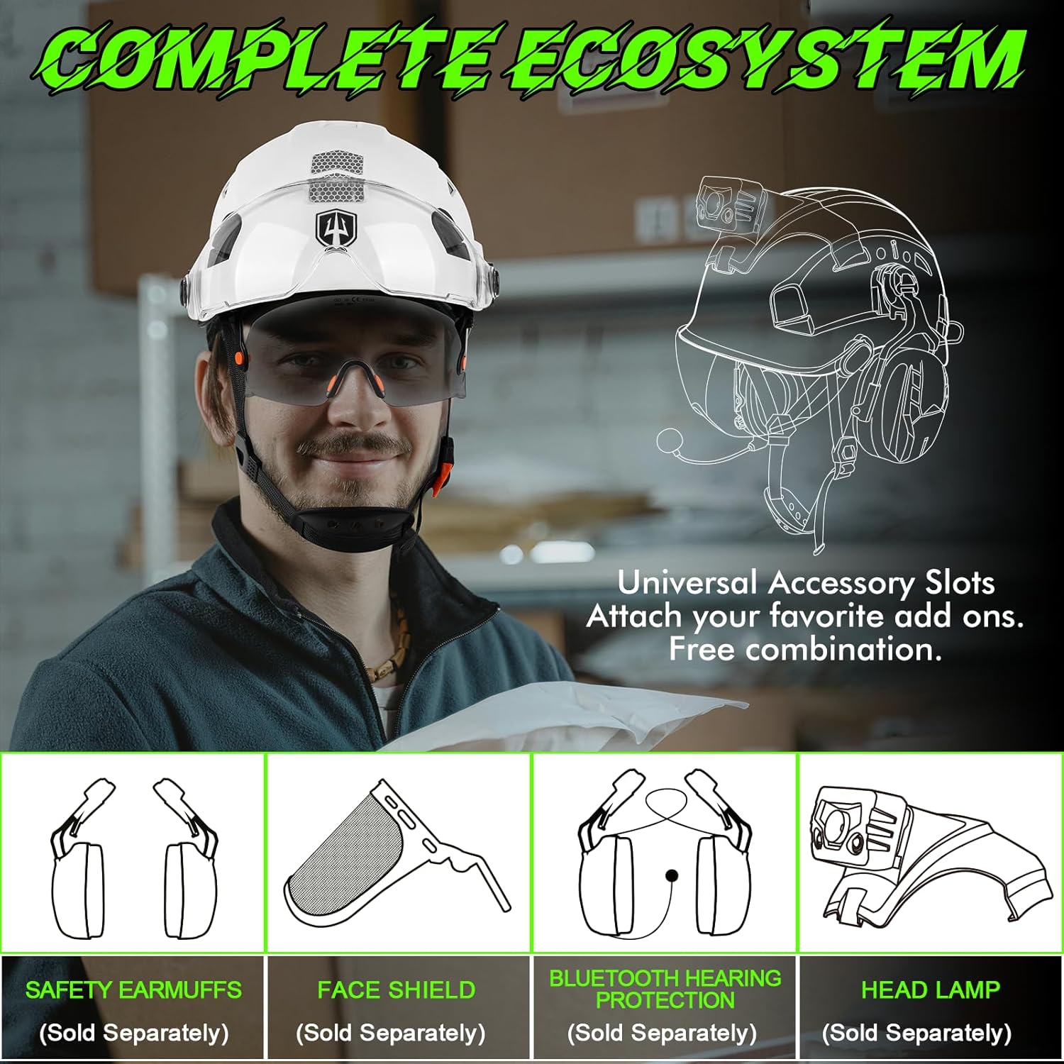 GREEN DEVIL Safety Hard Hat with Tinted & Clear Visor Vented Construction Helmet Cascos de Construccion ABS Work hardhats for Men