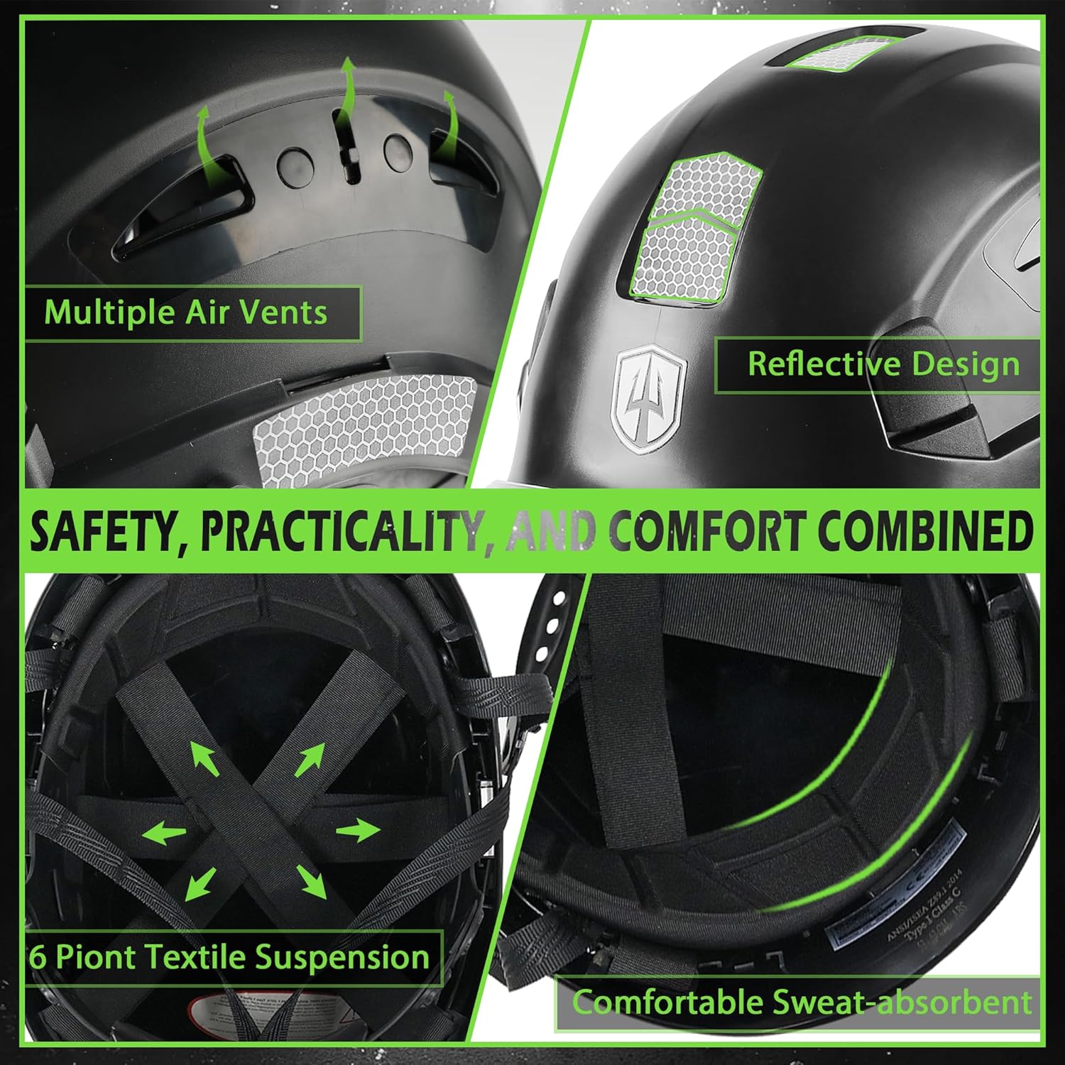 GREEN DEVIL Safety Helmet Hard Hat with Visor and Bluettoth Ear Muffs Vented Work Helmet for Men and Women ANSI Z89.1 Approved Hardhat Ideal for Industrial & Construction
