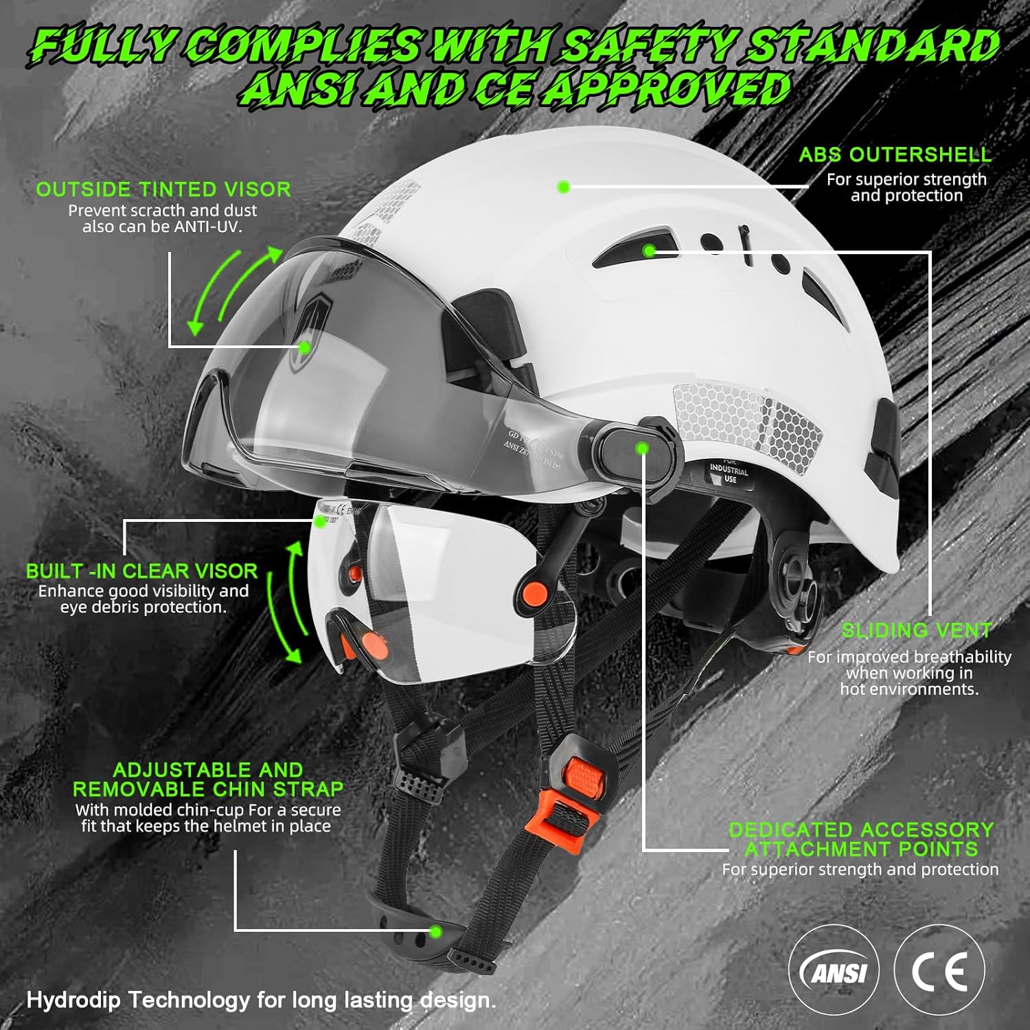 GREEN DEVIL Safety Hard Hat with Tinted & Clear Visor Vented Construction Helmet Cascos de Construccion ABS Work hardhats for Men