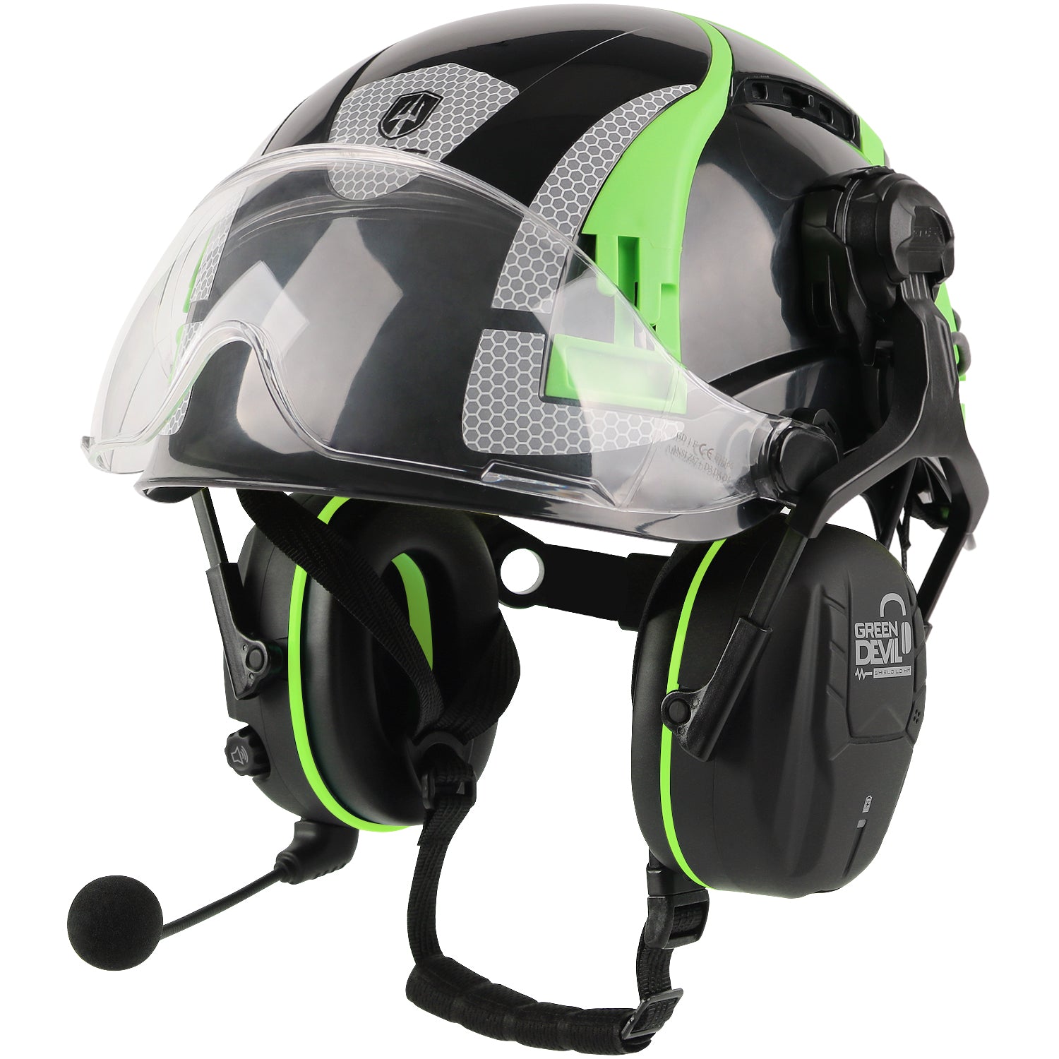 GREEN DEVIL X-Armor Series Hard Hat with Visor and Bluetooth Ear Muffs Vented ABS Work Hardhat for Men Women Cascos De Construccion Safety Helmet Ideal for Industrial & Construction
