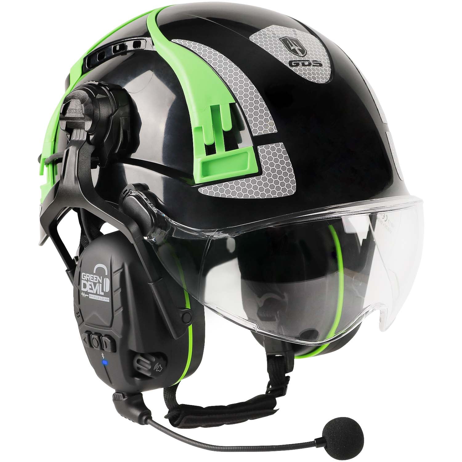 GREEN DEVIL X-Armor Series Hard Hat with Visor and Bluetooth Ear Muffs Vented ABS Work Hardhat for Men Women Cascos De Construccion Safety Helmet Ideal for Industrial & Construction