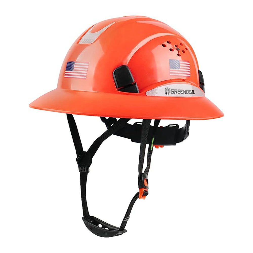 Full Brim Hard Hat Vented Construction Orange Safety Helmet OSHA Approved Cascos De Construccion Work Hardhats with Cooling Towel for Men&Women 6 Point Adjustable Ratchet Suspension