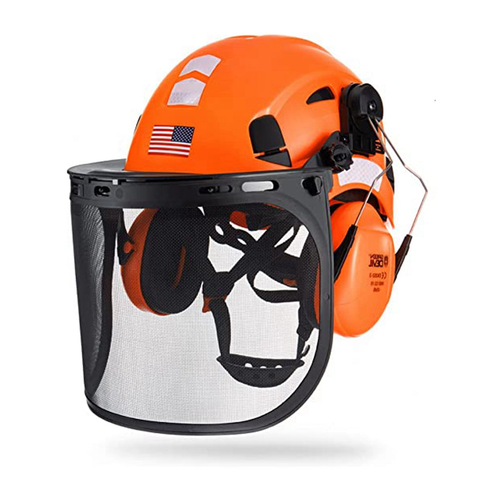 GREEN DEVIL Forestry Safety Helmet Green Color Chainsaw Helmet with Mesh face Shield and Ear Muffs 3 in 1 Protection System