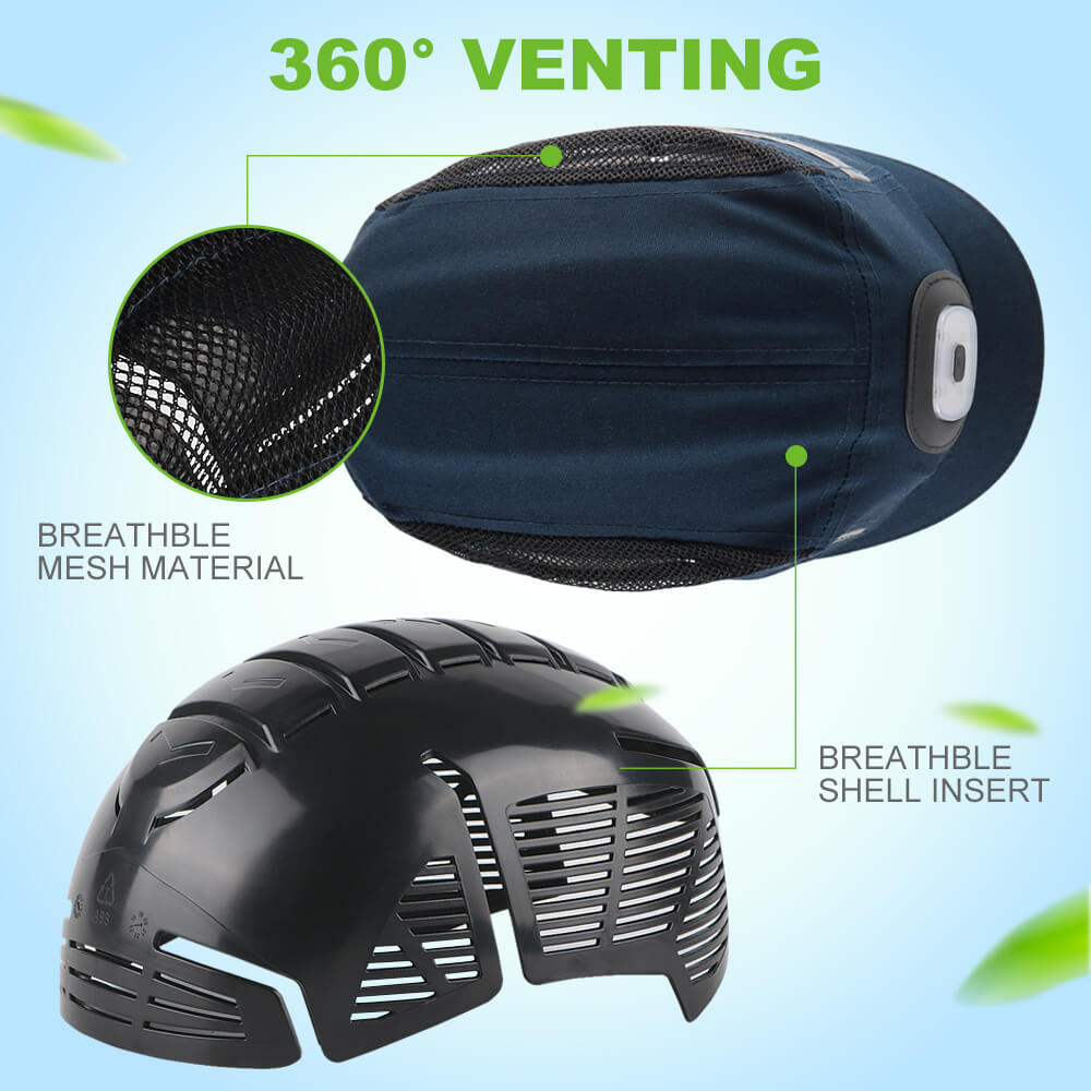 GREEN DEVIL Maverick 3 Series Breathable Lightweight Navy Safety Bump Cap with LED Lighting