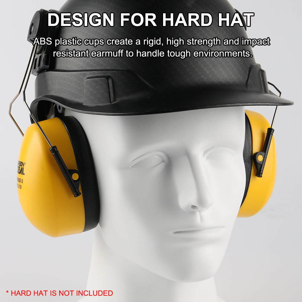 GREEN DEVIL Safety Helmet Mounted Ear Muffs Helmet Attachment Yellow Ear Muff NRR 27dYellow