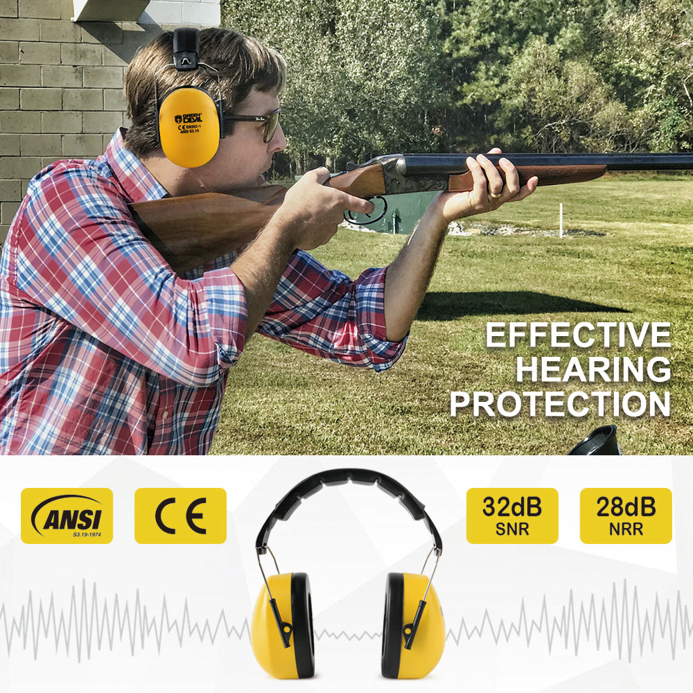 GREEN DEVIL Hearing Protection Noise Canceling Safety Ear Muffs NRR 28dB Safety-Yellow