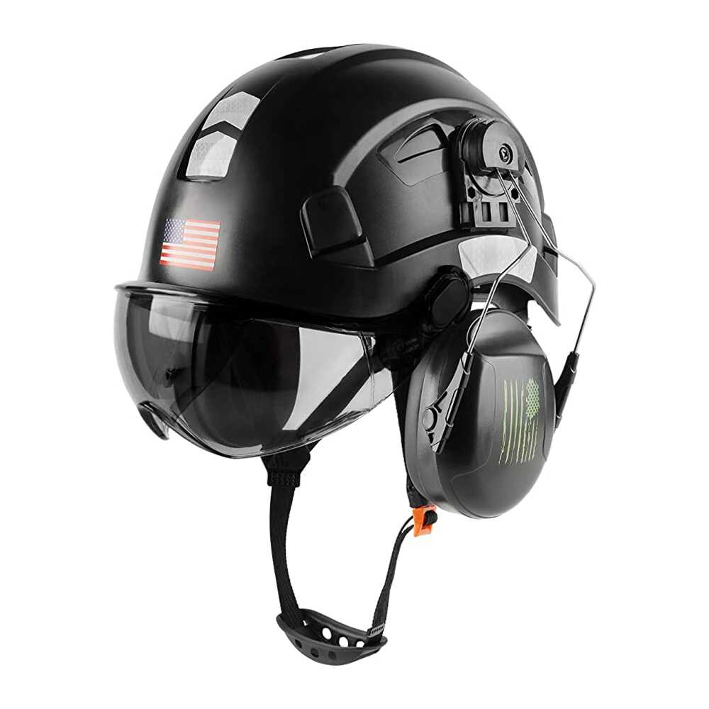 GREEN DEVIL Black Color Safety Helmet Hard Hat With Visor And Ear Protection ANSI Z89.1 Approved