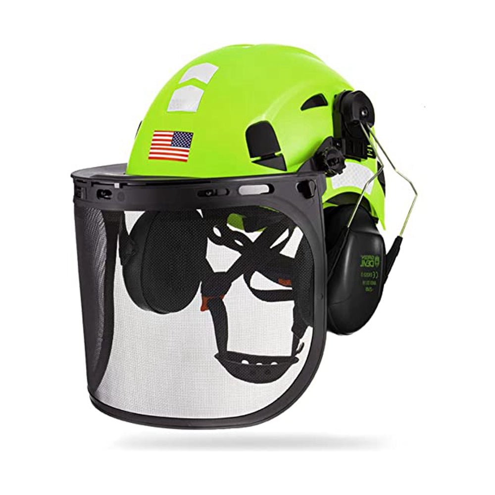 GREEN DEVIL Forestry Safety Helmet Green Color Chainsaw Helmet with Mesh face Shield and Ear Muffs 3 in 1 Protection System