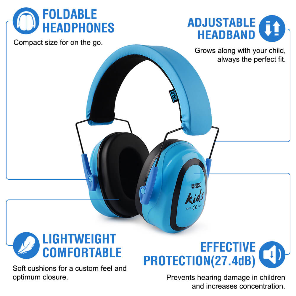 GREEN DEVIL Kids Noise Cancelling Hearing Protection Headphones Design For Age 3-16 SNR 27.4dB Blue