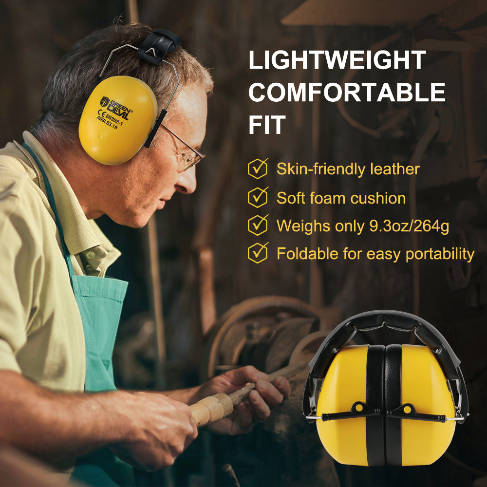 GREEN DEVIL Hearing Protection Noise Canceling Safety Ear Muffs NRR 28dB Safety-Yellow