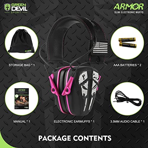 GREEN DEVIL Shooting Ear Protection Electronic Noise Reduction Hearing Protection Earmuffs Headphones For Gun Range Hunting Pink and Black