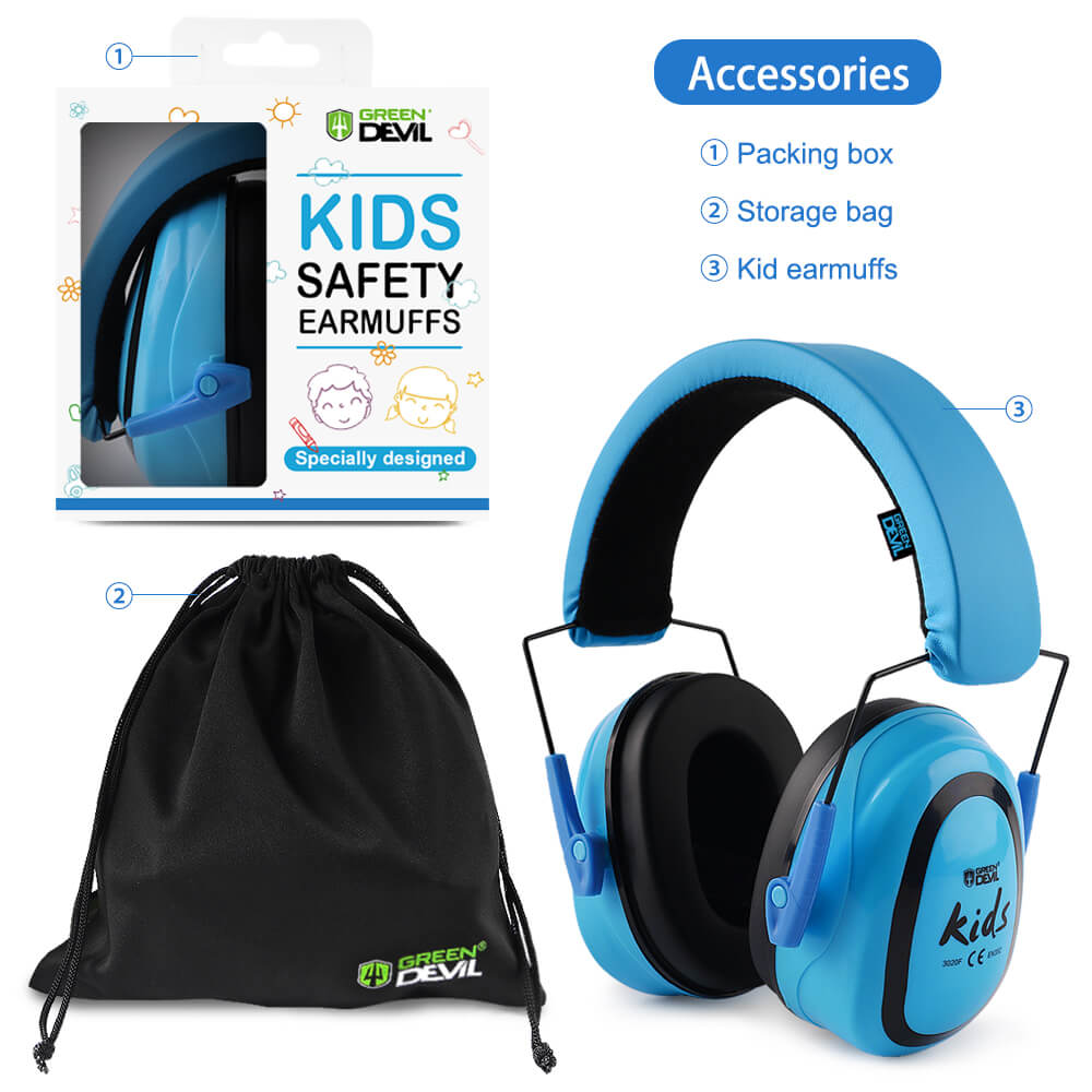 GREEN DEVIL Kids Noise Cancelling Hearing Protection Headphones Design For Age 3-16 SNR 27.4dB Blue