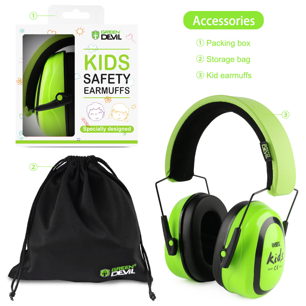 GREEN DEVIL Kids Noise Cancelling Hearing Protection Headphones Design For Age 3-16 SNR 27.4dB Green