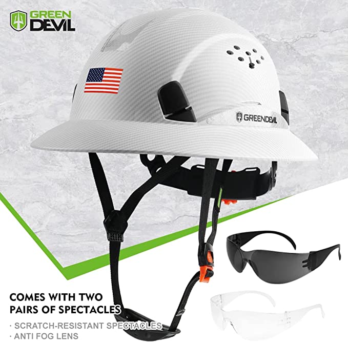 GREEN DEVIL Full Brim White Color Hard Hat Safety Helmet OSHA Approved