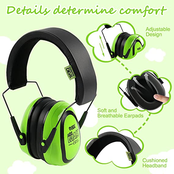 GREEN DEVIL MiniMax Green Kids Hearing Protection Ear muffs Noise Cancelling For Age 1-16 Headphones