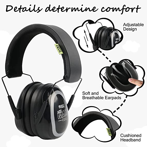 GREEN DEVIL MiniMax Black Kids Hearing Protection Ear muffs Noise Cancelling For Age 1-16 Headphones