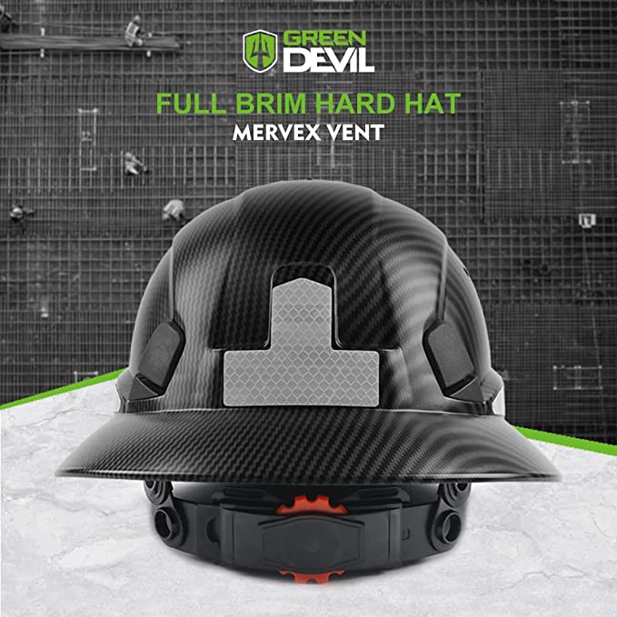 GreenDevil Safety Carbon Fiber Looks Full Brim Hard Hat 