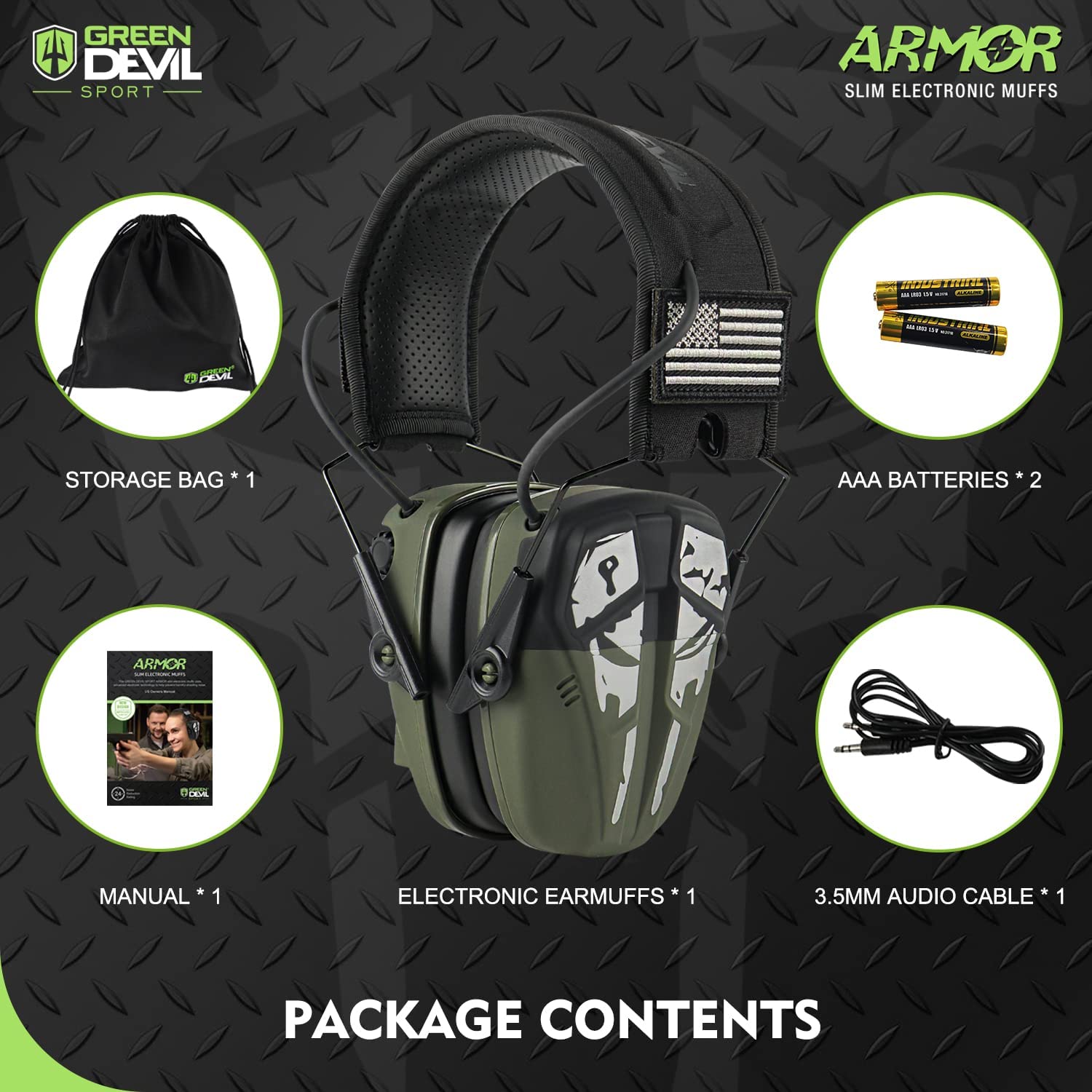 GREEN DEVIL Shooting Ear Protection Electronic Noise Reduction Hearing Protection Earmuffs Headphones For Gun Range Hunting Army Green