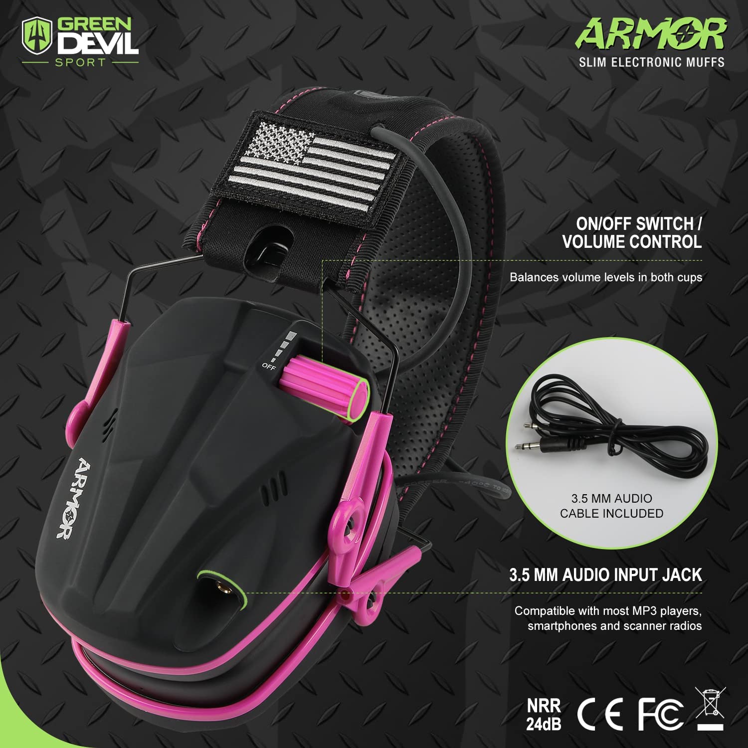 GREEN DEVIL Shooting Ear Protection Electronic Noise Reduction Hearing Protection Earmuffs Headphones For Gun Range Hunting Pink and Black