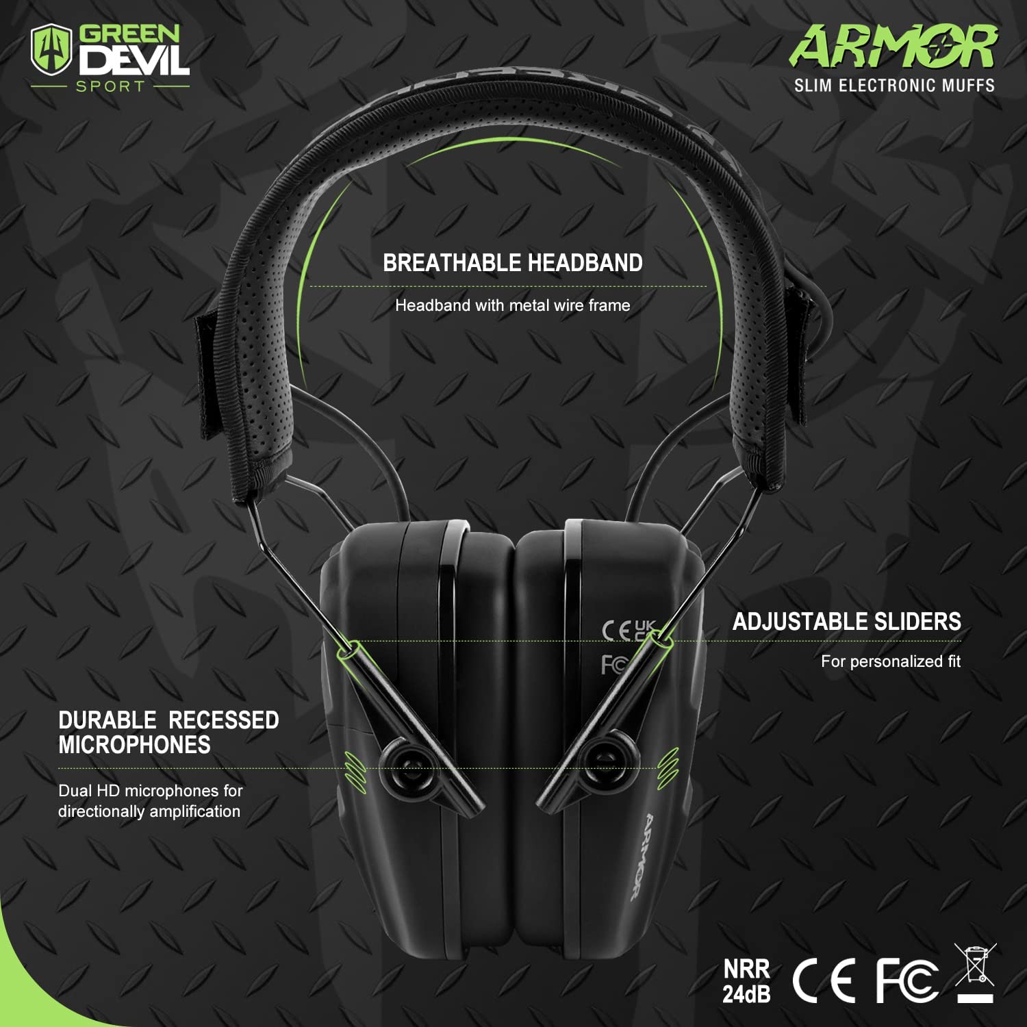 GREEN DEVIL Shooting Ear Protection Electronic Noise Reduction Hearing Protection Earmuffs Headphones For Gun Range Hunting Black