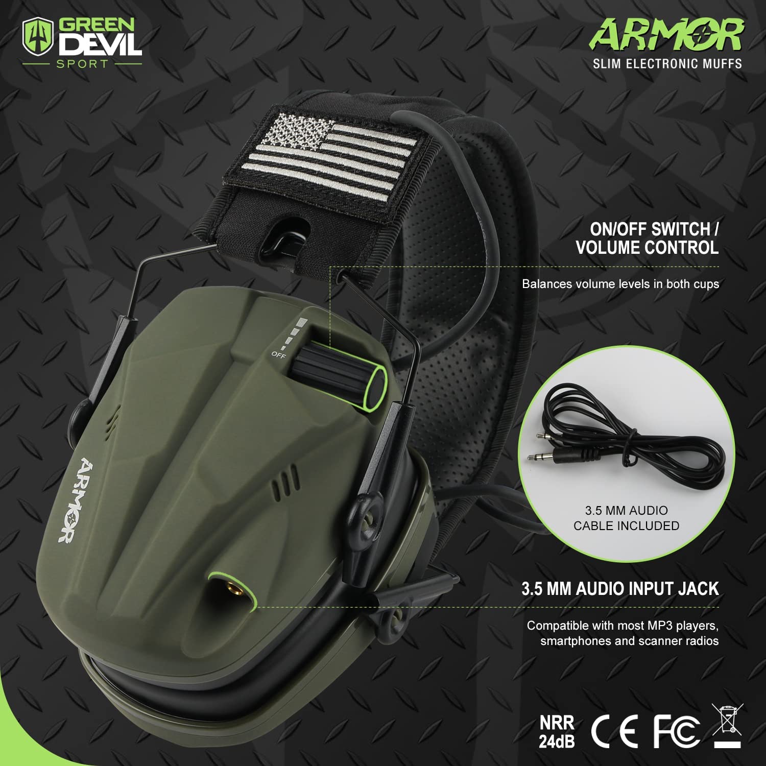 GREEN DEVIL Shooting Ear Protection Electronic Noise Reduction Hearing Protection Earmuffs Headphones For Gun Range Hunting Army Green