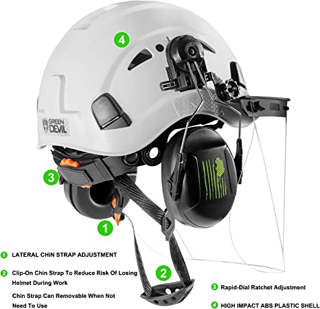 Forestry Safety Helmet Chainsaw Helmet with Polycarbonate Full Clear Visor and Ear Muffs 3 in 1 Forestry Hard Hat
