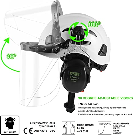 Forestry Safety Helmet Chainsaw Helmet with Polycarbonate Full Clear Visor and Ear Muffs 3 in 1 Forestry Hard Hat