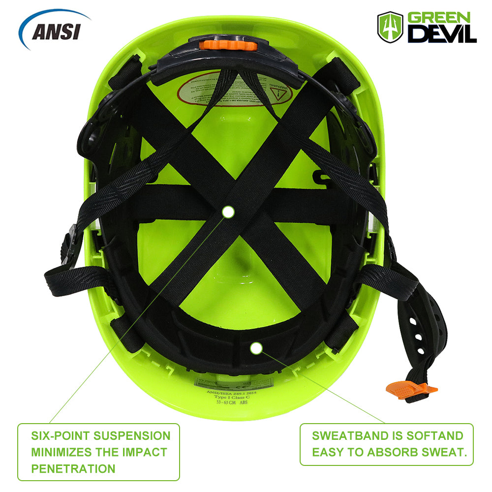 GREEN DEVIL Green Color Safety Helmet Hard Hat With Visor And Ear Protection ANSI Z89.1 Approved