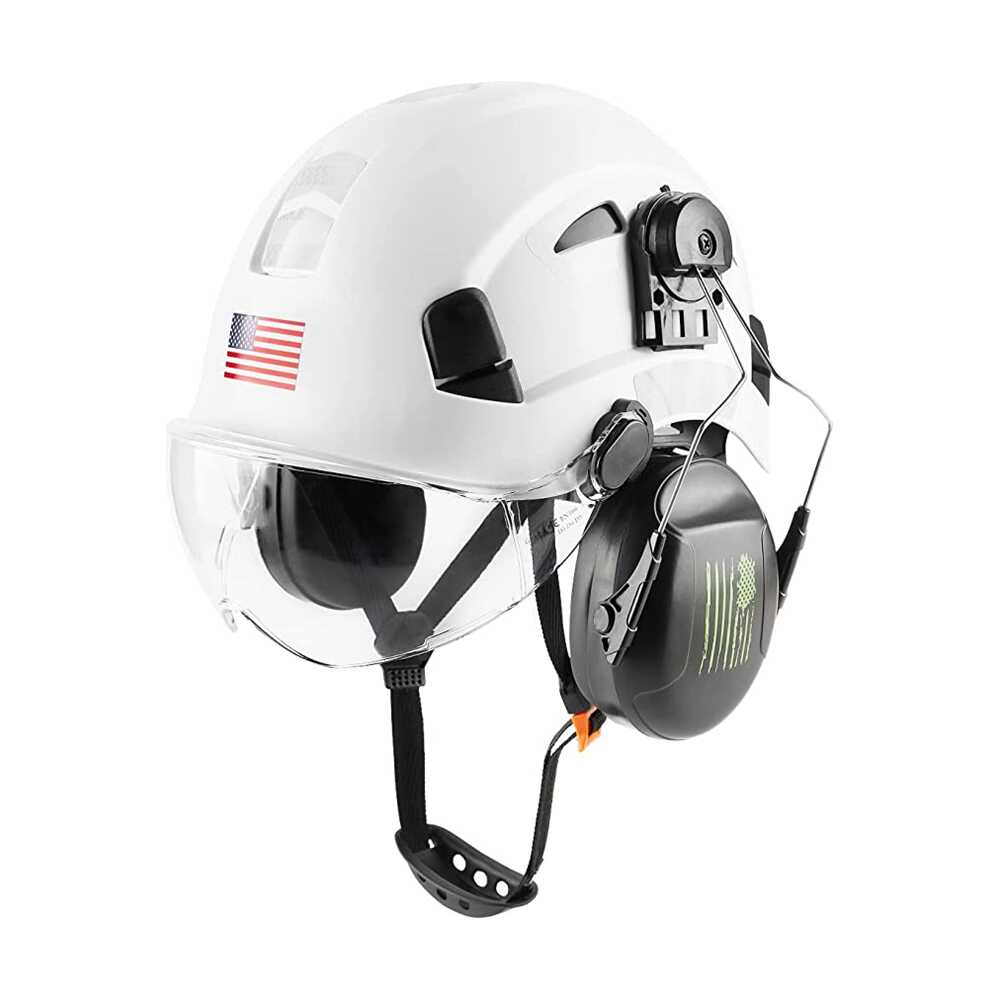 GREEN DEVIL White Color Safety Helmet Hard Hat With Visor And Ear Prot