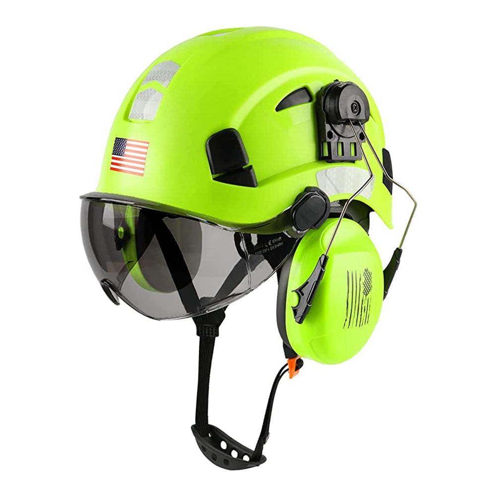 GREEN DEVIL Green Color Safety Helmet Hard Hat With Visor And Ear Protection ANSI Z89.1 Approved