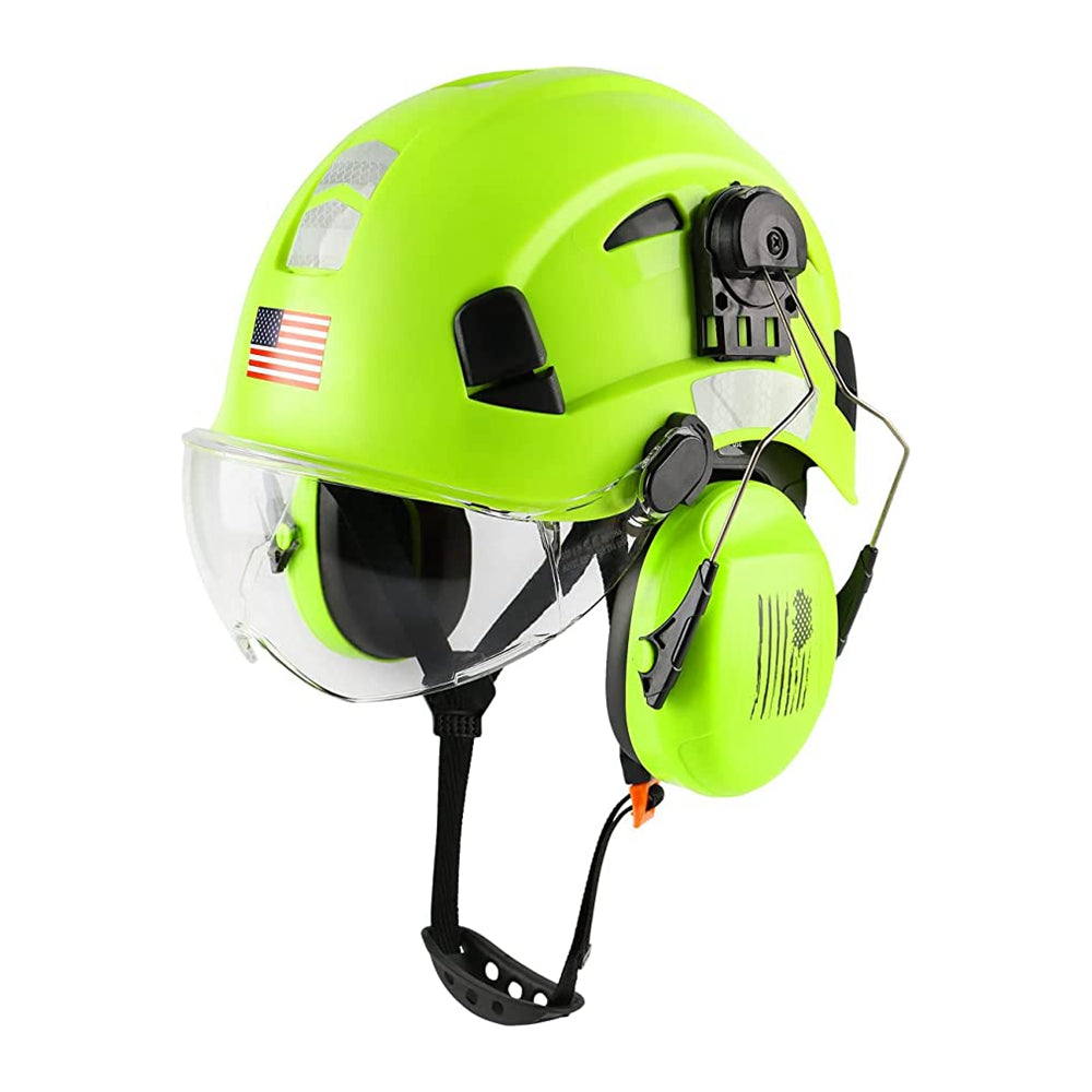 GREEN DEVIL Green Color Safety Helmet Hard Hat With Visor And Ear Protection ANSI Z89.1 Approved