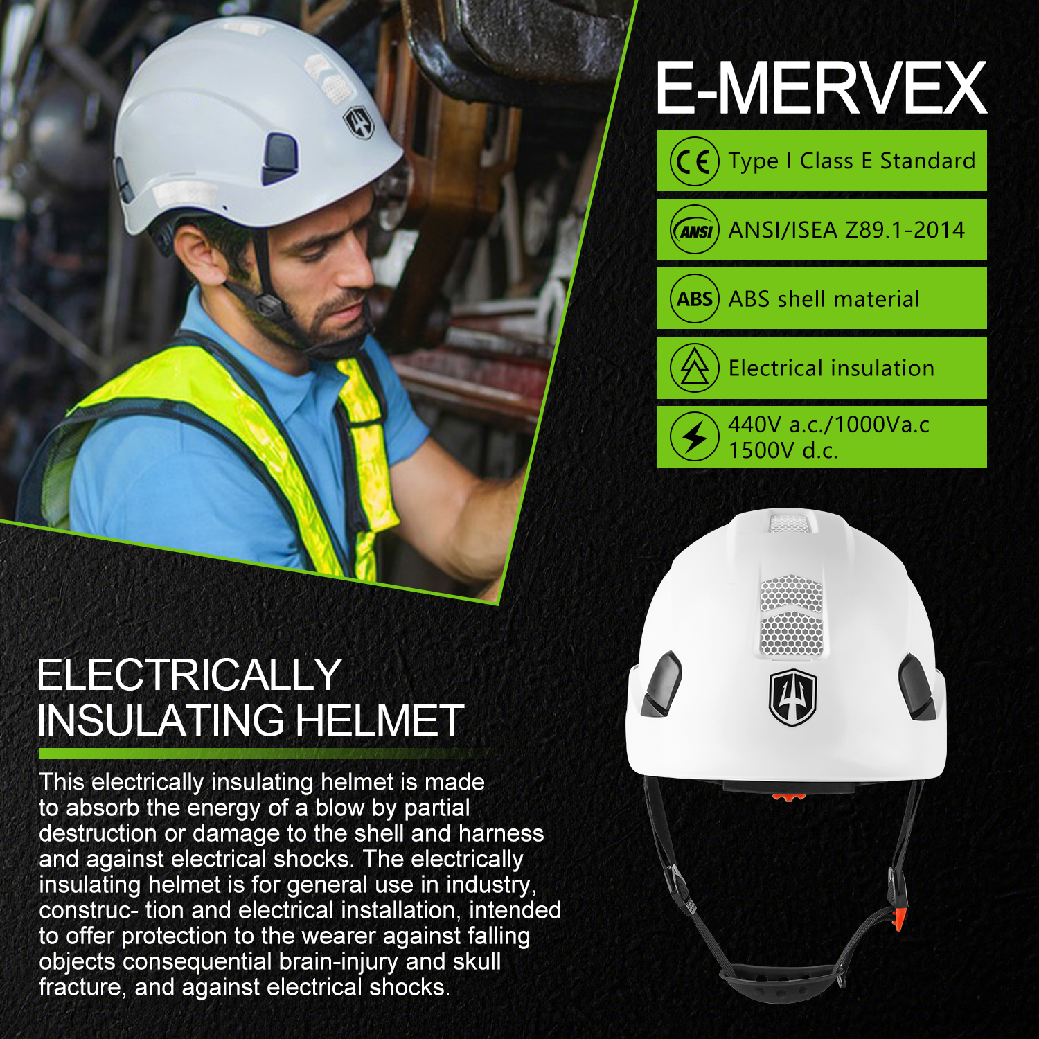 GREEN DEVIL Type 1 Class E Safety Helmet Lightweight Non-Vented Hard Hat for Men Women